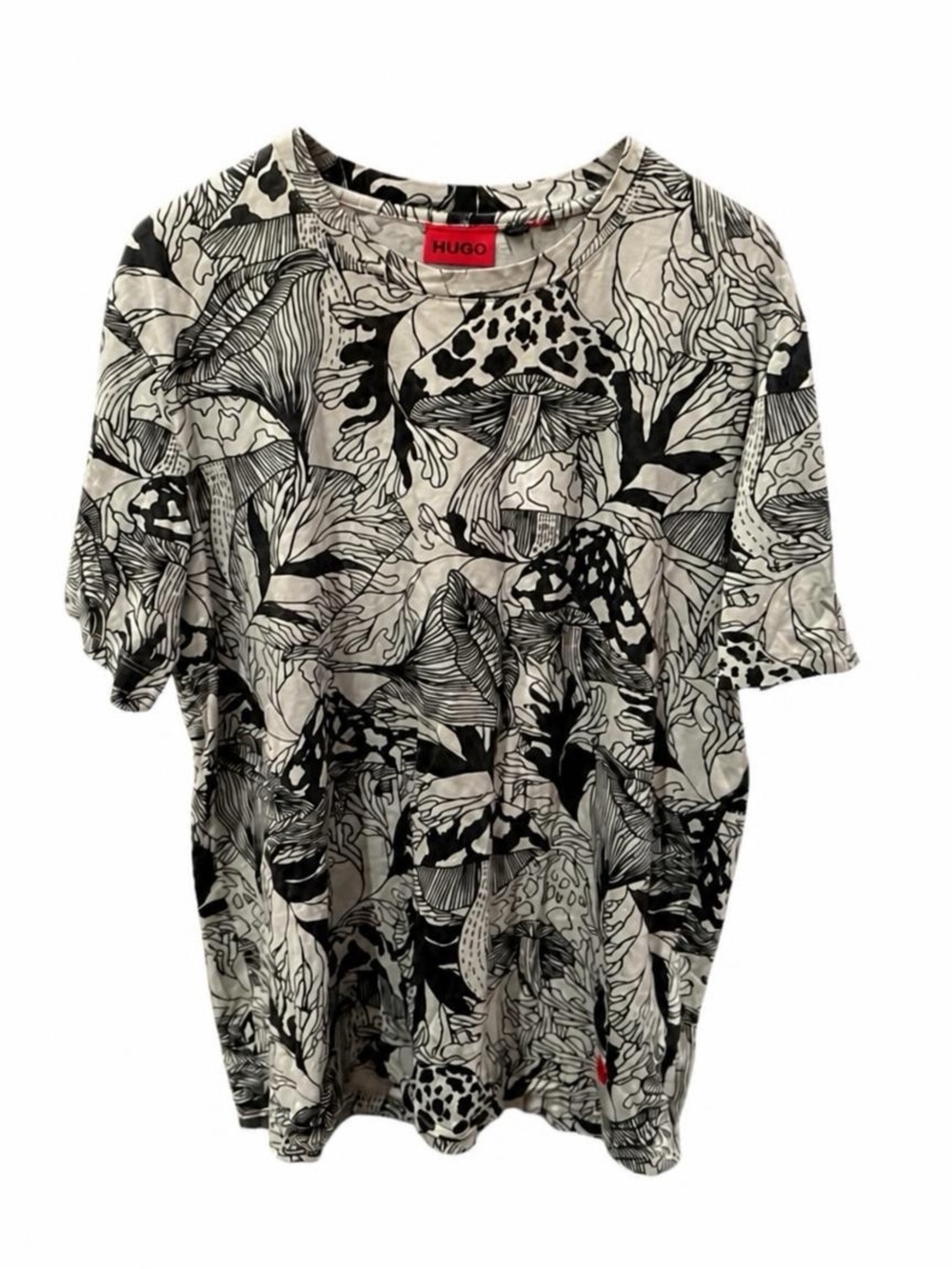 HUGO Black & White Botanical Mushroom Short Sleeve Tee